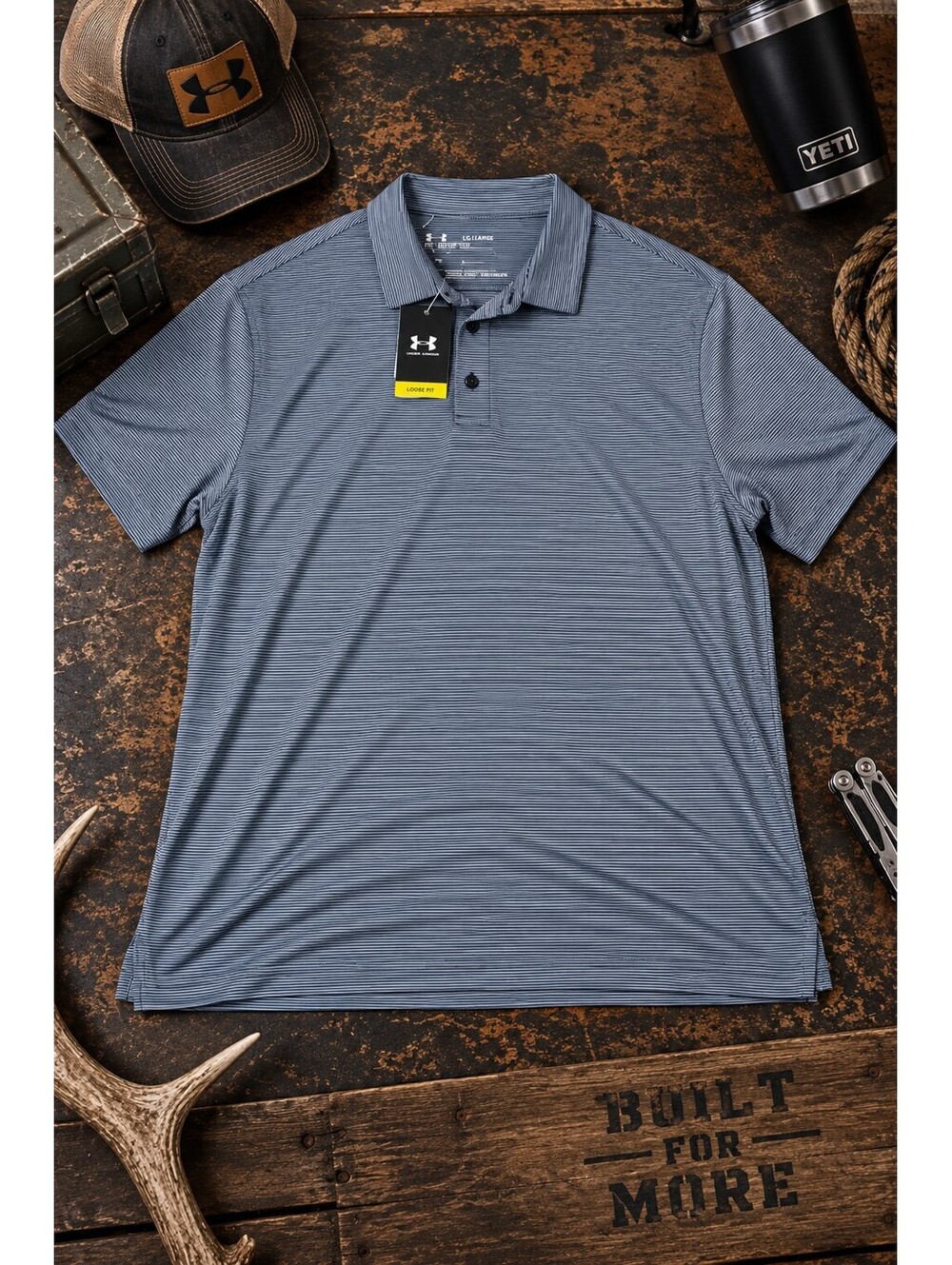 NWT Gray Under Armour striped polo shirt XXL